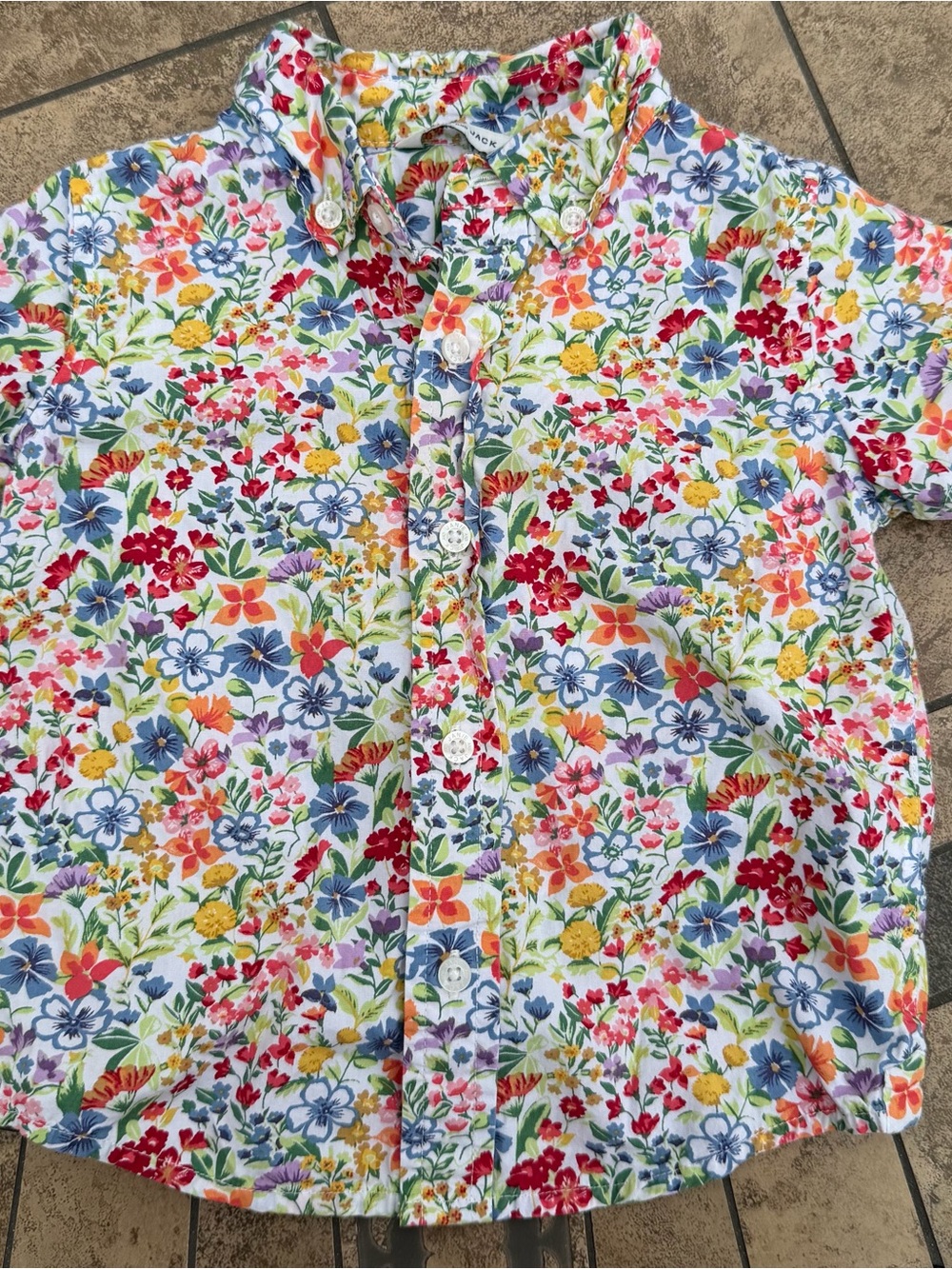 Janie and Jack Bright Floral Toddler button shirt - White Base